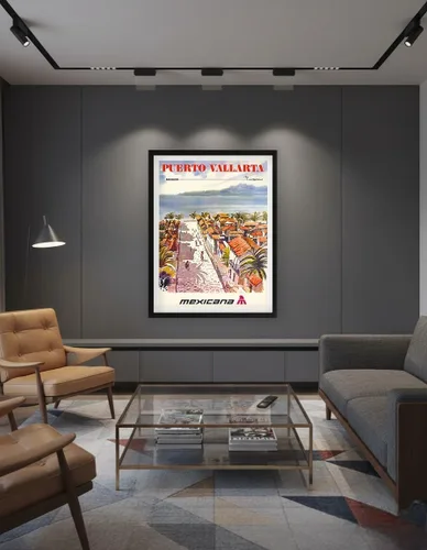 Vista 7 de Puerto Vallarta Mexico - Mexicana Airlines (CMA-Compañía Mexicana de Aviación) - Póster vintage de viaje de aerolínea por Ignacio Barrios c.1969