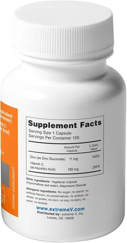 Vista 3 de GluzinC - Aumento de la inmunidad diaria de dosis más baja para sensibilidad de zinc 11MG grado farmacéutico Zinc Plus 180MG Vitamina C