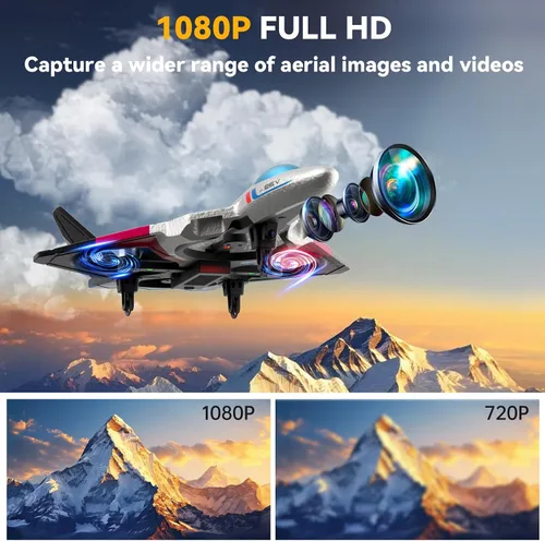 Vista 2 de 4DRC Aviones de control remoto de espuma con cámara 1080P para niños y adultos de 8 a 16 años, aviones RC con luz, control de gravedad, seguimiento