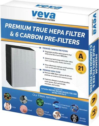 Vista 7 de Verdadero filtro HEPA premium con 6 prefiltros de carbón activados compatibles con purificador de aire 115115 Tamaño 21, Filtro A y Purificador