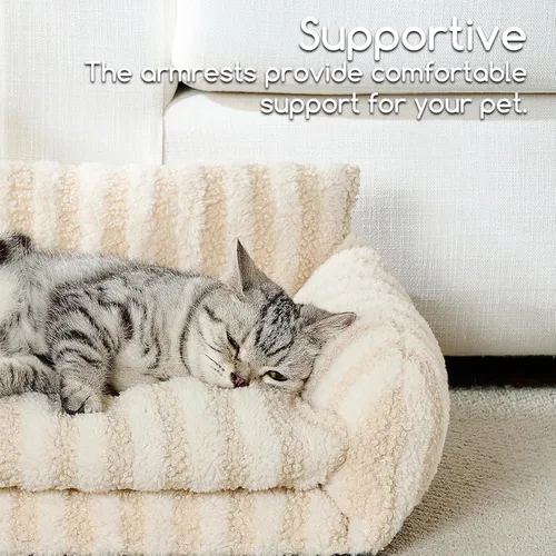 Vista 4 de Hollypet Cama para gatos, mullida, multifuncional, de doble capa, suave para mascotas, sofá ortopédico para gatos y perros pequeños, color beige