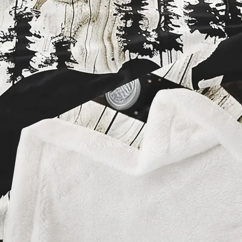 Vista 4 de Manfei Manta de oso negro con silueta de árbol para sofá, manta de cama temática de aventura de montaña para niños y adolescentes, decoración