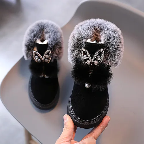Vista 2 de Baby Girls Booties Toddler Snow Boots Infant Winter Warm Princess Shoes Kids Fleece Prewalker Non-Slip Footwear Outdoor
