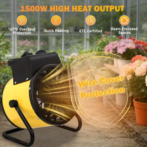 Vista 2 de COOS BAY Calentador de espacio radiante de 1500 W con termostato, calentador eléctrico para invernadero, tienda de cultivo y taller, resistente al