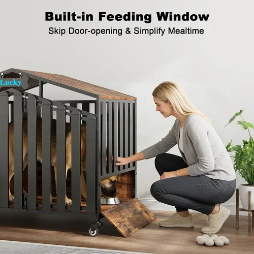 Vista 4 de EasyCom Mueble resistente XXL de 48 pulgadas para perros con ruedas, jaulas para perros grandes (más de 60 libras), placas de acero gruesas extra