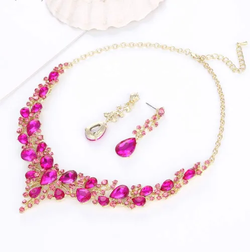 Vista 3 de Molie - Conjunto de joyas de collar y aretes de cristal austriaco para novias, para usar con vestido de novia