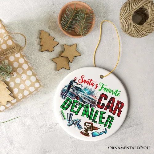 Vista 4 de Adorno de detallador de coche favorito de Santa, regalo de agradecimiento de Navidad para expertos en detalles de automóviles