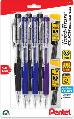 Vista 8 de Pentel Lápiz Mecánico Twist-Erase Click (0.5mm), Paquete de 6 Lápices con 2 Paquetes de Repuestos de Mina (PD275TLBPS6M)