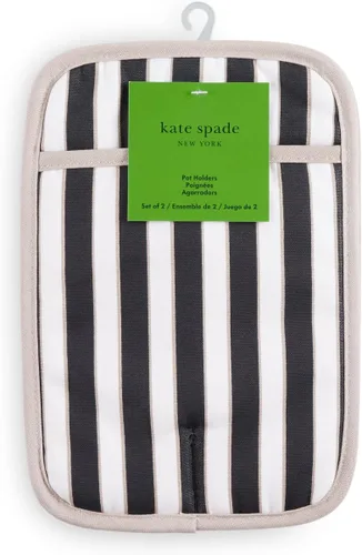 Vista 7 de Kate Spade New York Juego de 2 soportes botánicos a rayas para ollas, 7 x 10 pulgadas, negro/beige