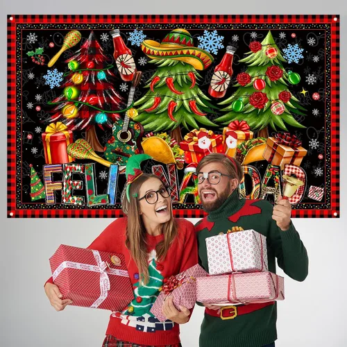 Vista 3 de Decoraciones de Feliz Navidad, telón de fondo para fotografía, pancarta de Navidad mexicana, decoraciones de Navidad y suministros para fiesta