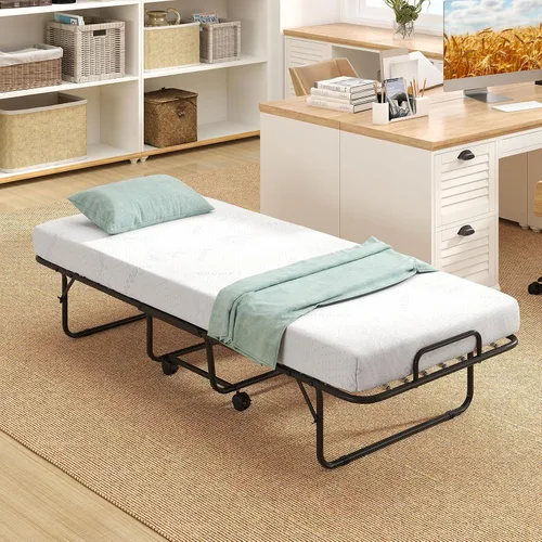 Vista 8 de RELAX4LIFE Cama plegable con colchón de espuma viscoelástica, cama plegable con marco de cama de metal resistente en forma de U, 4 ruedas