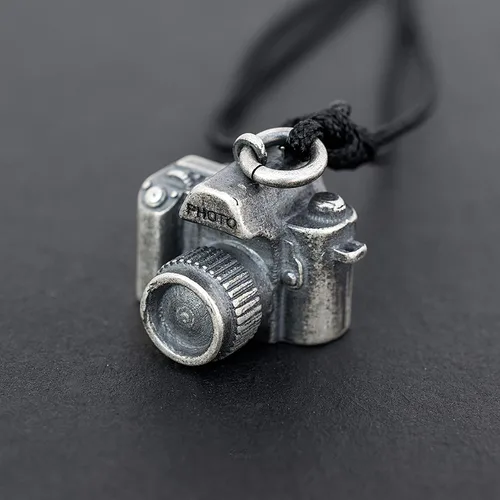 Vista 3 de Handmade Pendant Necklace Big sterling silver necklace on ball chain for men pendants necklace camera pendant necklace photographer necklace photo