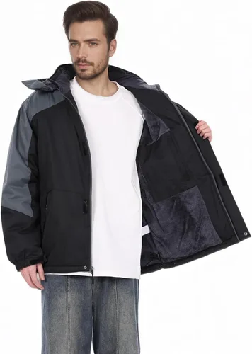 Vista 7 de Chaqueta de Esquí de Invierno Impermeable para Hombre con Capucha Desmontable, (S-4XL), Abrigo de Nieve Cálido a Prueba de Viento para Esquí y Negro