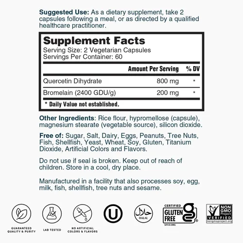 Vista 5 de Nature's Lab Quercetina Bromelina - Sin OMG, Sin Gluten - 120 Cápsulas