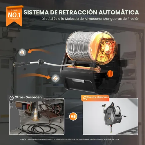 Vista 4 de Giraffe Tools Grandfalls - Hidrolavadora retráctil de montaje en pared Plus, máximo 2900 PSI 2.2 GPM, hidrolavadora eléctrica con manguera