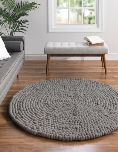 Vista 14 de Unique Loom Felt Ball Collection - Alfombra de área (2 pies, redonda, rosa y púrpura/marfil)