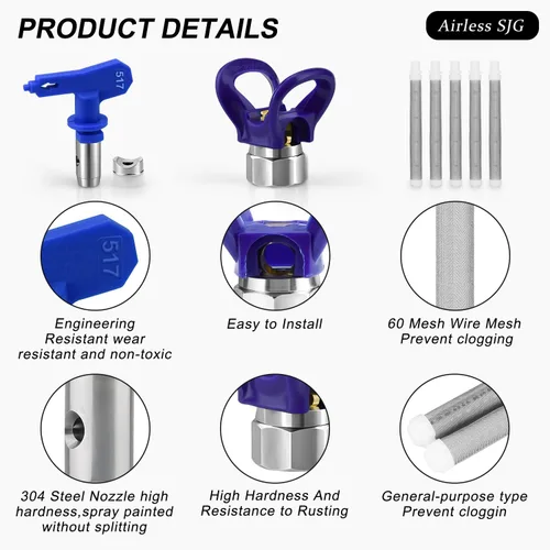 Vista 4 de Pistola de pulverización de pintura sin aire de 3600 PSI, con 1 protector de punta, 5 puntas de pulverización y 5 filtros de pistola de pintura sin