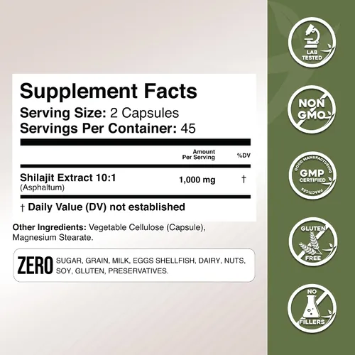 Vista 3 de Gade Nutrition Pure Shilajit Cápsulas Shilajit del Himalaya con ácido fúlvico y minerales esenciales para combatir la fatiga Cápsulas vegetales