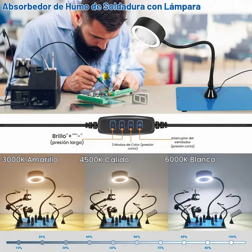 Vista 4 de Toolour Manos magnéticas que ayudan a soldar herramientas de tercera mano con luz extractora de humos de soldadura, abrazadera de tornillo
