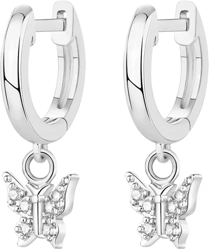 Vista 3 de PAVOI Aretes Huggie ColgantesPendientes Ligeros de Poste de Plata Esterlina S925 Chapados en Oro de 14K para Mujeres Estrella, Cerradura, Mariposa