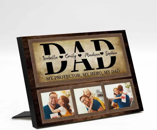 Vista 6 de InterestPrint Panel de fotos personalizado para papá y nombre para exhibición de mesa, Papá te amamos más que todas las estrellas en el cielo, marco