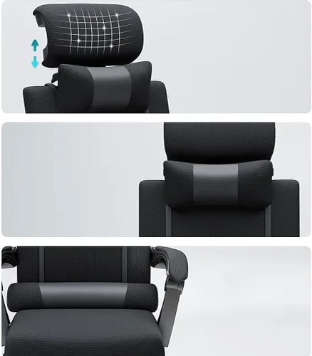 Vista 4 de Silla de oficina giratoria de altura ajustable, reposabrazos con soporte lumbar, silla de computadora, sillas ejecutivas ergonómicas