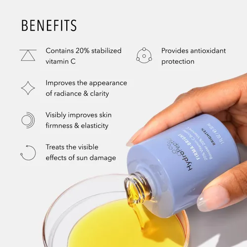 Vista 3 de HydroPeptide Firma-Bright, 20% Vitamina C Booster Drops para suero facial o humectante, 1 onza