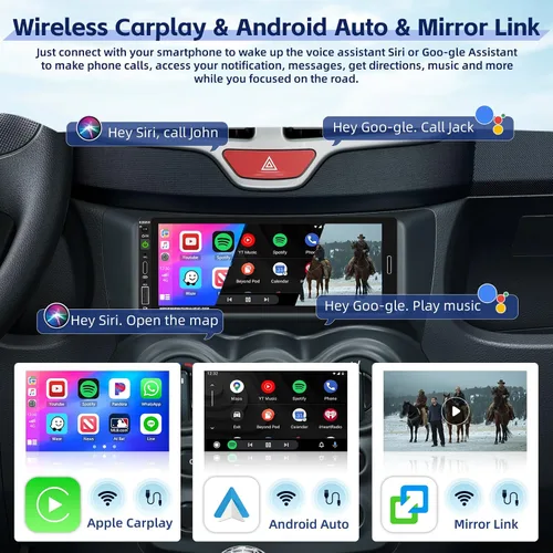 Vista 2 de [Fuluku] Estéreo de coche de 6,9 pulgadas de un solo DIN con Carplay inalámbrico Android Auto Wireless Carplay Android Auto,1 Din Car Radio BT