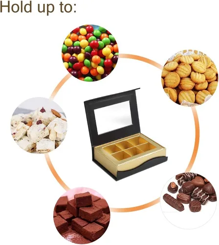 Vista 4 de Cajas de chocolate, caja de chocolate negro, mini cajas vacías con absorción magnética y divisores, cajas de embalaje para chocolates caseros, 6