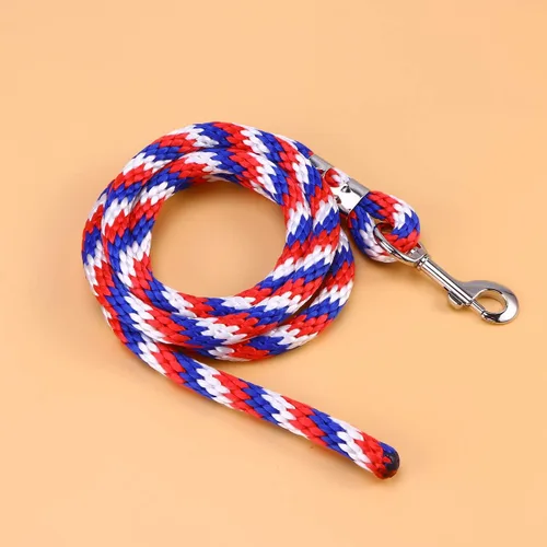 Vista 3 de POPETPOP - Cuerda de caballo trenzada para equitación de caballo con cierre resistente (rojo, azul y blanco)