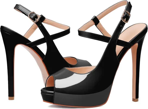Vista 7 de Joseywade Sandalias de tacón alto con plataforma para mujer, sandalias de tacón alto con punta abierta, zapatos de vestir de fiesta de tacón