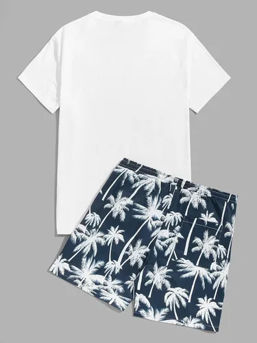 Vista 16 de GORGLITTER Conjunto de 2 piezas de camiseta gráfica de manga corta para hombre, estampado hawaiano con cordón y pantalones cortos