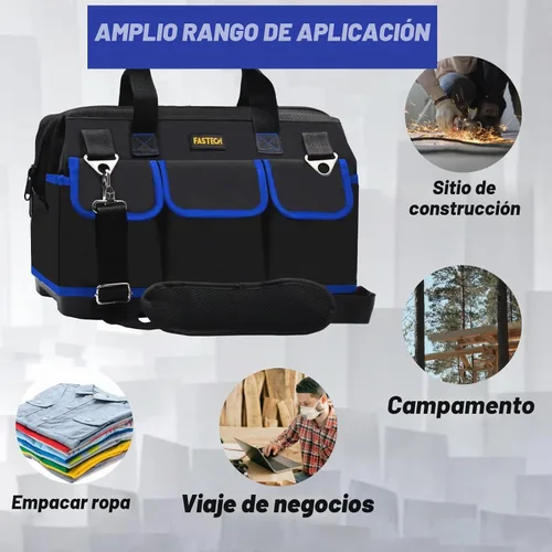 Vista 7 de FASTECH Bolsa de herramientas de 22 pulgadas, kit de herramientas de boca ancha impermeable, organizador de bolsa de herramientas resistente con Azul