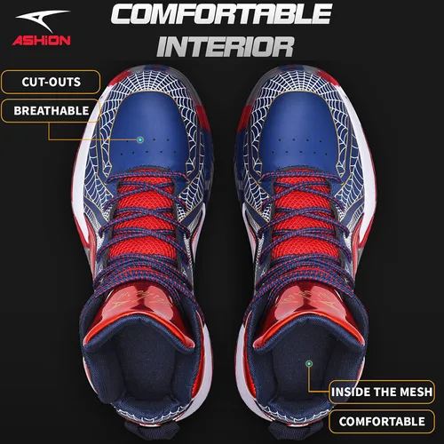 Vista 4 de ASHION Zapatos de baloncesto para hombre, tenis de baloncesto medios, antideslizantes, para entrenamiento con amortiguación al aire libre