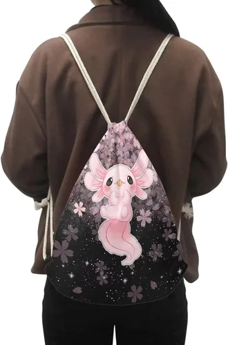 Vista 4 de Upetstory Bolsa de gimnasio con cordón estampado de animales para adolescentes y niños, mochila de cincha para regalos escolares, Axolotl, Mochilas