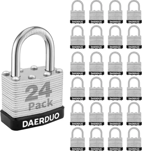 Vista 10 de Paquete de 2 candados laminados de 1.575 in (1-9/16") con 4 llaves, grillete corto de acero endurecido, cerraduras resistentes para armarios