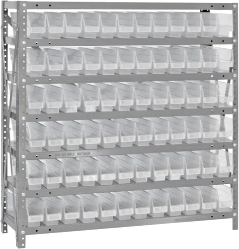 Vista 176 de Quantum QSBU-245BK Heavy Duty Shelving Unit with (7) Shelves and (24) QUS245 Black Bins for Garage Warehouse Storage Distribution 400 lb Load