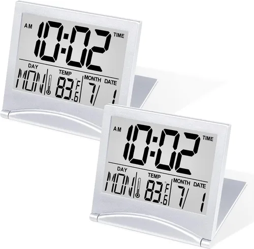 Vista 9 de Betus Reloj despertador digital de viaje, calendario plegable, temperatura y temporizador con repetición, pantalla de números grandes, funciona