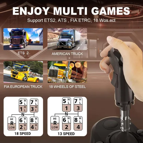 Vista 6 de TOCiTAA USB Truck Simulator Shifter, Gearshift Knob for ATS & ETS2 - Compatible with Logitech G29 G27 G25 G920, Thrustmaster TH8A and Fanatec SQ