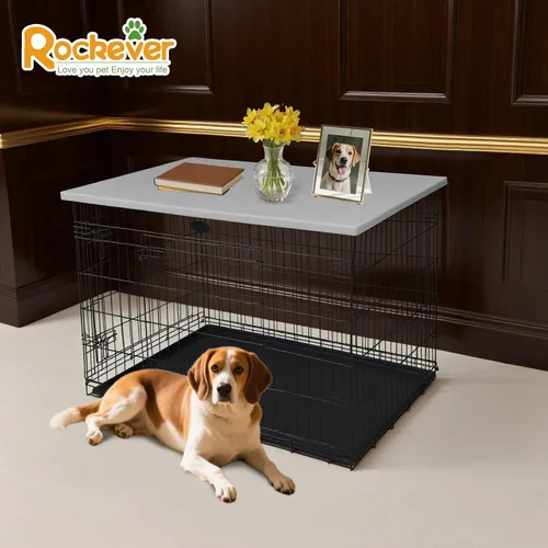 Vista 9 de Rockever Funda para jaula de perro con mesa para jaula de perro de 36 pulgadas, funda resistente al agua, de poliéster resistente a los rayos UV