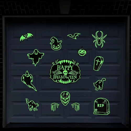 Vista 6 de 90shine Imanes de decoración de puerta de garaje de Halloween: murciélagos magnéticos que brillan en la oscuridad, lápida, fantasma, calabaza, feliz