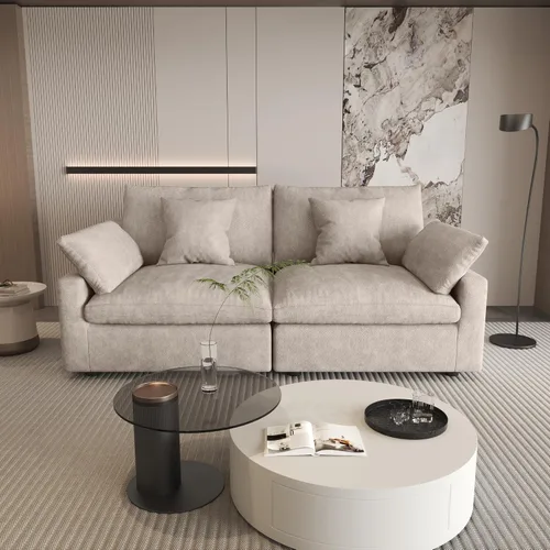 Vista 30 de WJShome Sofá Seccional Cloud Couch de 83 pulgadas para sala de estar, sofá seccional modular relleno de plumón, sofás en forma de L con otomana