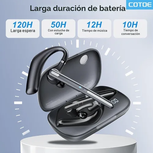 Vista 3 de COTOE Auriculares Bluetooth V5.3, auricular inalámbrico con estuche de carga de 500 mAh, auriculares manos libres, micrófono con cancelación