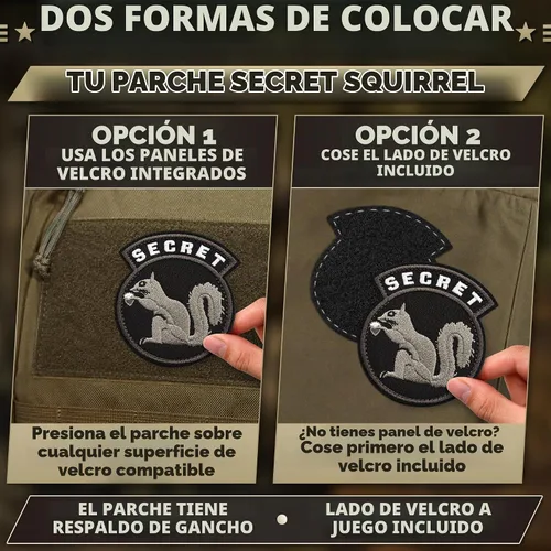 Vista 5 de Parche secreto de ardilla para equipo táctico - Parches de moral militar Negro