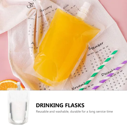 Vista 5 de 50pcs bolsa de plástico 10.6 oz botellas de bebidas desechables contenedor de bebida sacar bebidas bolsas de jugo resellables para viajes al aire