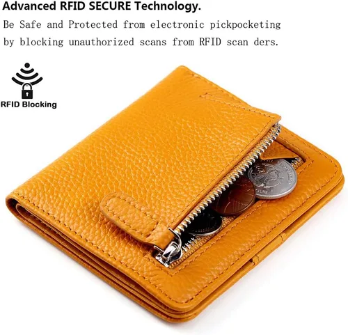 Vista 3 de Funtor Cartera de cuero para mujer, pequeña y compacta, con bolsillo doble, bloqueo RFID, para mujer