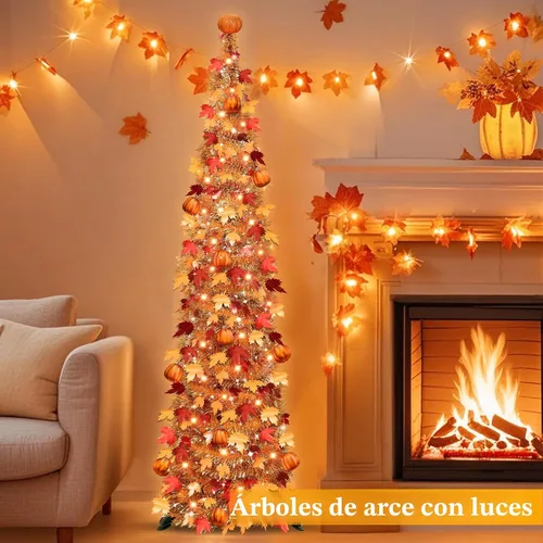 Vista 6 de Árbol de otoño de 5 pies, árbol de arces de oropel con 50 luces blancas