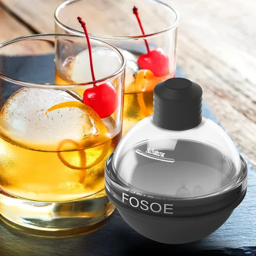 Vista 5 de Moldes de bola de hielo de silicona para whisky - Juego de 4 moldes redondos con tapas para cócteles, bourbon y bebidas