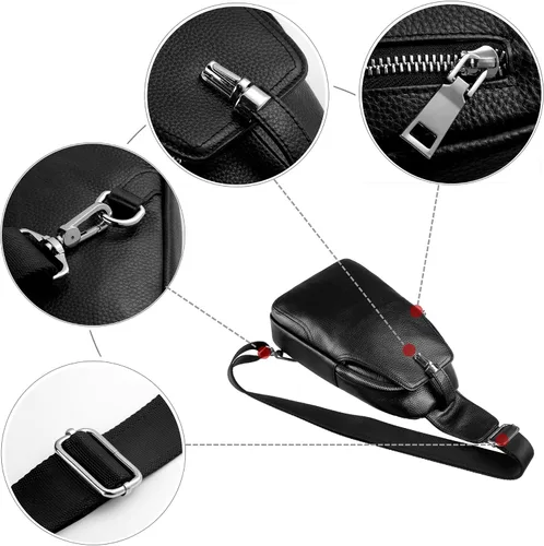 Vista 5 de DK86 Mochila bandolera de cuero para el pecho bolso cruzado para el hombro mochila de viaje para hombres y mujeres Negro 1 Mochilas Daypack