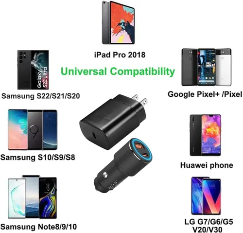 Vista 7 de Samsung Tipo C Cargador Super Fast Charging Kit,25W USB C Wall/Car Charger